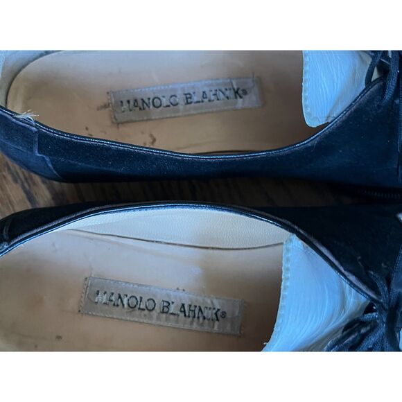 MANOLO BLAHNIK Black White Leather Lace Up Loafer Shoes Women's Size EU 37 - Picture 3 of 8
